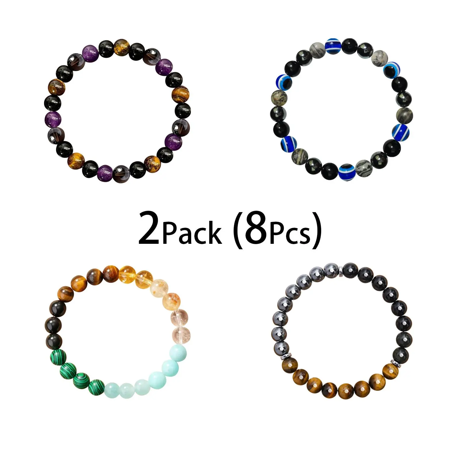 Natural Gemstone Bracelet with Yellow Crystal and Malachite, Stackable Beaded Jewelry with a Good Luck Energy Charm, Energy Bracelet, Crystal Stacking Bracelet