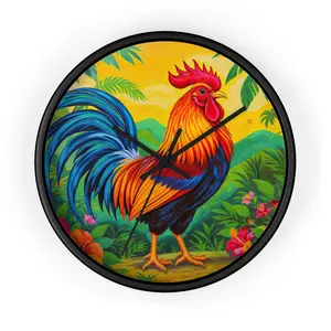 Colorful Rooster Wall Clock | Tropical Farmhouse Rooster Art