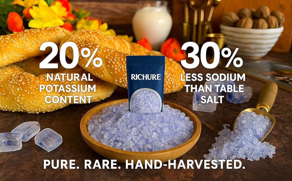 Ancient Blue Salt – Rare Mineral Treasure | High Potassium, Low Sodium, Pure & Unprocessed | Gourmet-Grade by Richure 100g (3.52 oz)