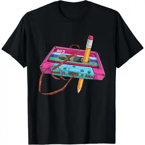 Vintage Cassette Tape Pencil 70& # 39;s 80& # 39;s 90& # 39;s Music Mixtape T-Shirt  Graphic tees Casual Shortsleeve