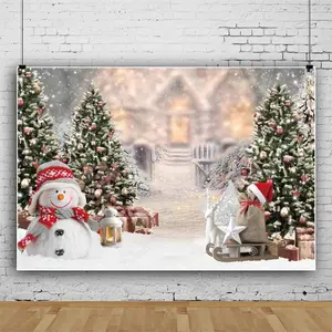 Winter Christmas Backdrop for Photography with Snowman Pine Tree Snowflake White Background for Children Adult Birthday Party Decorations Family Photo Backgrounds