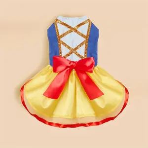Princess Snow White-Inspired Dog Dress - All-Season Polyester Pet Outfit For Small To Medium Breeds, Easy Snap Closure