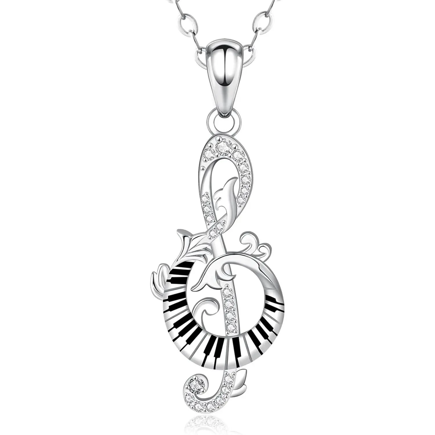 Women's 925 Sterling Silver Music Note Necklace - Dainty Piano Pendant Elegant Musical Jewelry, 18-20 Chain Length, Gifts for Women & Teachers, Daily Wear Valentine's Day Christmas Gift, Adjustable