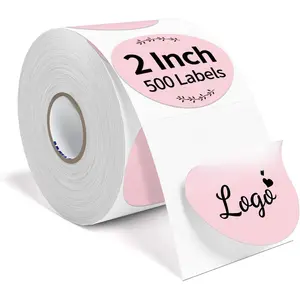 Thermal Label Circle Printable Colored Dot Stickers 2 Inch Round Thermal Printer Adhesive Sticky Paper for  Classroom Garage  Price Tags Custom Business Logo, 500Labels/Roll Pink