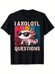 I Axolotl Questions Retro Graphic T-Shirt - Fun ColorfulDesign Casual Short Sleeve Summer Tee
