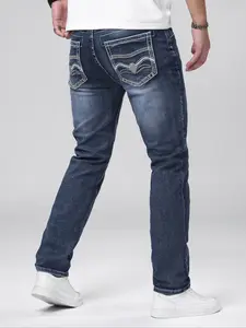 Men's Regular Fit Embroidery Pocket Design Jeans, Casual Comfy Stylish Slim-fitting Denim Jeans Pants for Daily Wear, Fashion Men's Bottoms for All Seasons