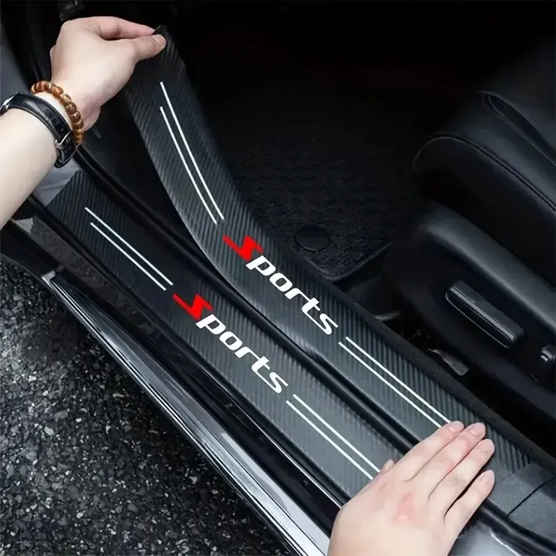 5-Piece Sports Carbon Fiber Texture Threshold Protector Set, Durable Scratch-Resistant Car Accessories, Universal Fit for All Vehicles, Car Stickers, Sticker For Cars