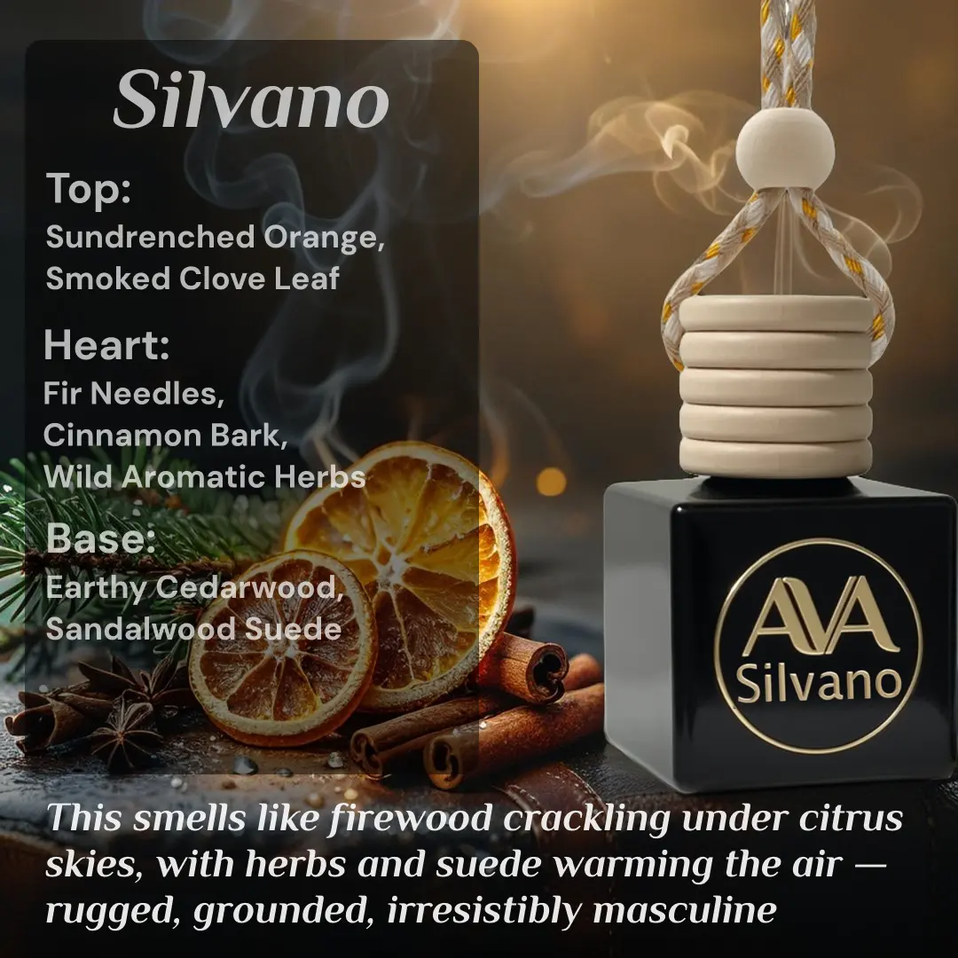 Aromaginarium Silvano Car Air Freshener with Rum, Fir & Smoked Cedar – Hanging Car Diffuser, Premium Oil, Handmade, Made in USA
