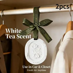2pcs 2026 New Long-Lasting White Tea Scented Gypsum  | Car Diffuser & Wardrobe Freshener | Elegant Floral Engraved Solid Fragrance for Home, Bedroom & Closet | Perfect Gift for Women as Bridesmaid or Party Favors