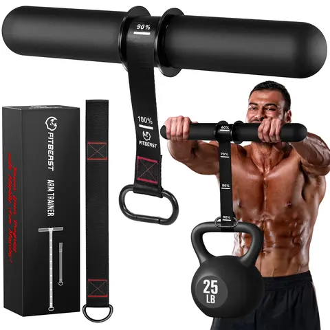 FitBeast Forearm & Wrist Strength Training Arm Trainer - Thick Handle Exerciser, Customizable Nylon Extension Strap, 220lbs Capacity, Exercise Fitness Equipment for Home Gym & Gym Equipment Hand Strength Building