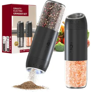 Gravity Electric Salt and Pepper  Set Rechargeable, External Adjustable Coarseness, Automatic Salt and Pepper Shakers Mill with LED Light, 6oz/176ml Large Capacity, House Warming Gifts (2 Pack)