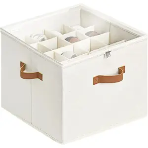 Fits 8-16 Pairs,Shoe Organizer for Closet, Fabric Shoe Storage Boxes with Clear Cover, Adjustable Dividers for Shoe Storage, Foldable Space-saving Storage Container Bins, Beige