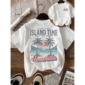 180g[100%cotton]Comfortable Hawaiian Island Vibes T-Shirt for Women| Retro Summer & Beach Vacation Tee, Perfect Gift for Beach Lovers, Casual Aloha Shirt