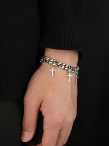 Fashion Chain Bracelet, Cuban Link Bracelet, Cross Charm Link Bracelet for Women & Men, Fashion Jewelry for Party, Daily Clothing Decor, Trendy All-match & Exquisite Jewelry for Birthday Gift, Cuban Concave Bracelet, High Quality Bracelet