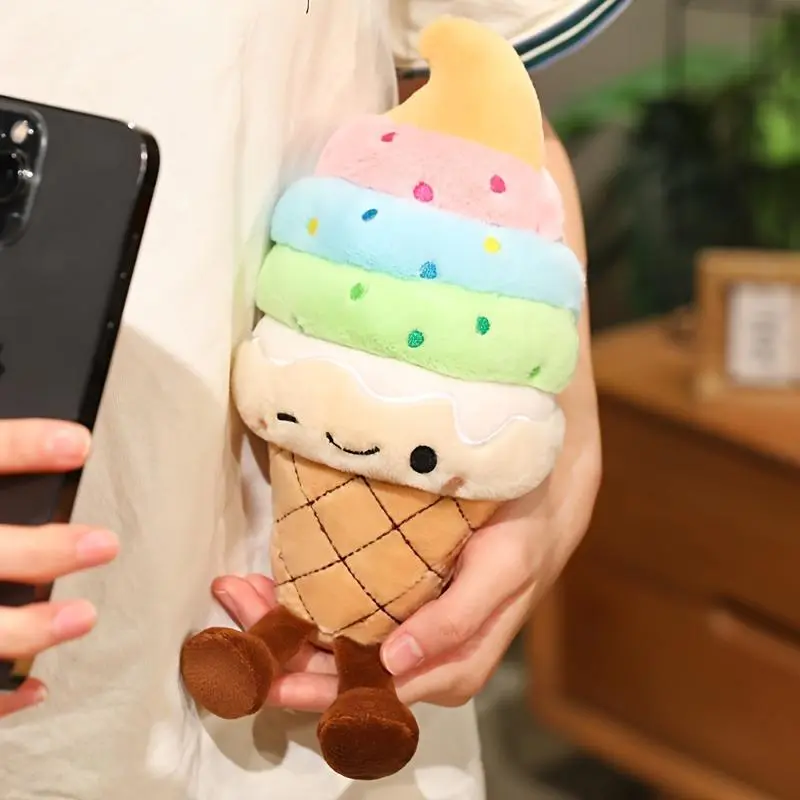 Sweet Rainbow Ice Cream Plush Toy, Fluffy Stuffed Dessert with Velvety Swirls, Unisex Whimsical Play Toy & Nursery Kid Room Decor Decoration