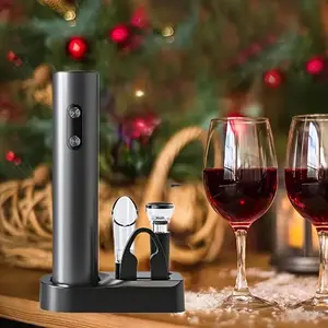 Electric Wine Opener Set, 1 Set Including Electric Corkscrew, Tinfoil Knife, Wine Pourer, Vacuum Stopper & Storage Base, Kitchen Gadgets, Home Bar Accessories, Perfect Gift for Wine Lovers