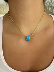 Protect Your Peace 18k Gold Plated Adjustable Chain & Turquoise Glass Bead Necklace Vibrant Hue Protective Properties 3 Chain Lengths for All Genders