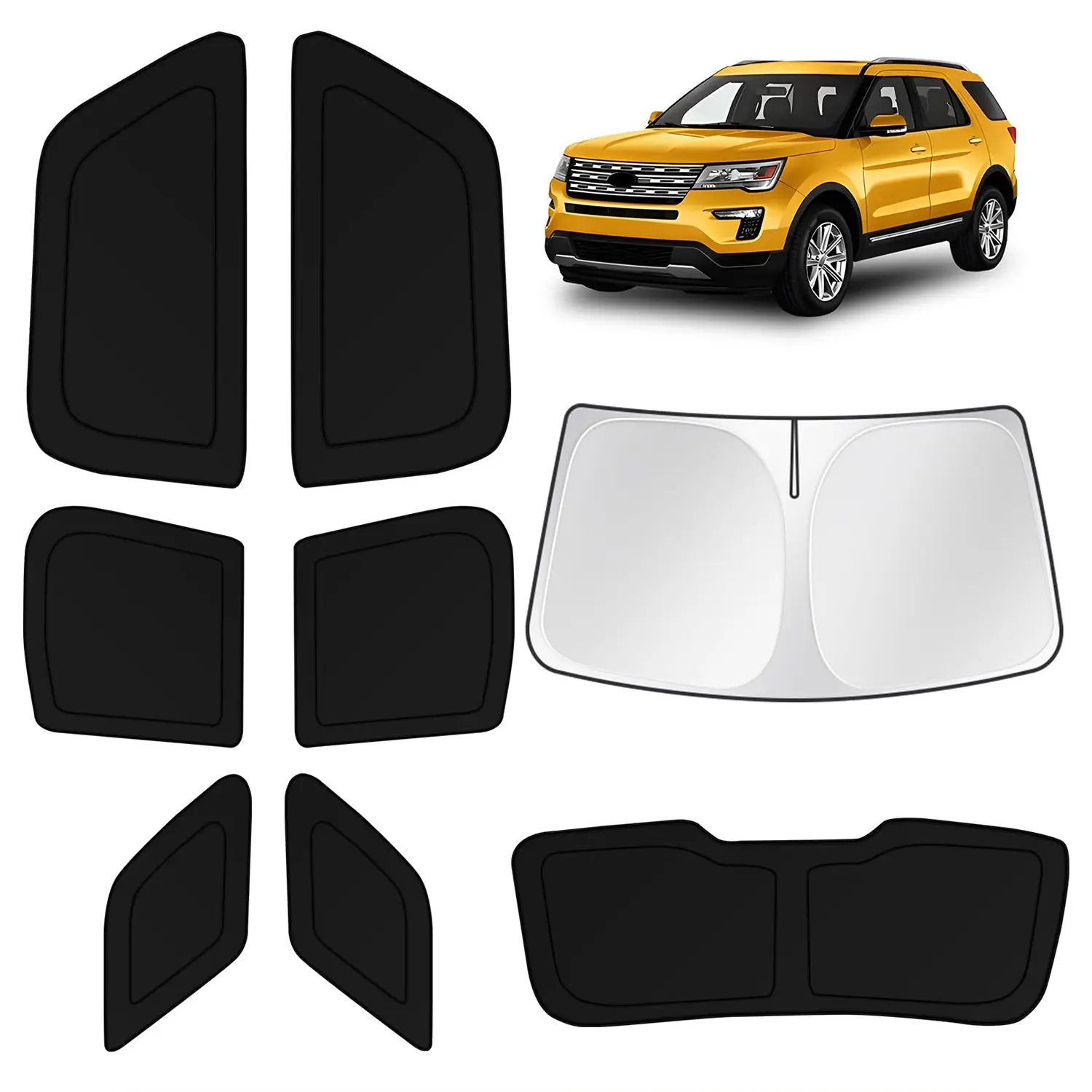 Sunshades for Ford Explorer 2011-2019, 8PCS Black Full Set Accessories, Windshield, Side & Rear Window Shade Covers, Sun Visor Shield with Privacy Protection, Effective UV Blocking to Keep Vehicle Cool