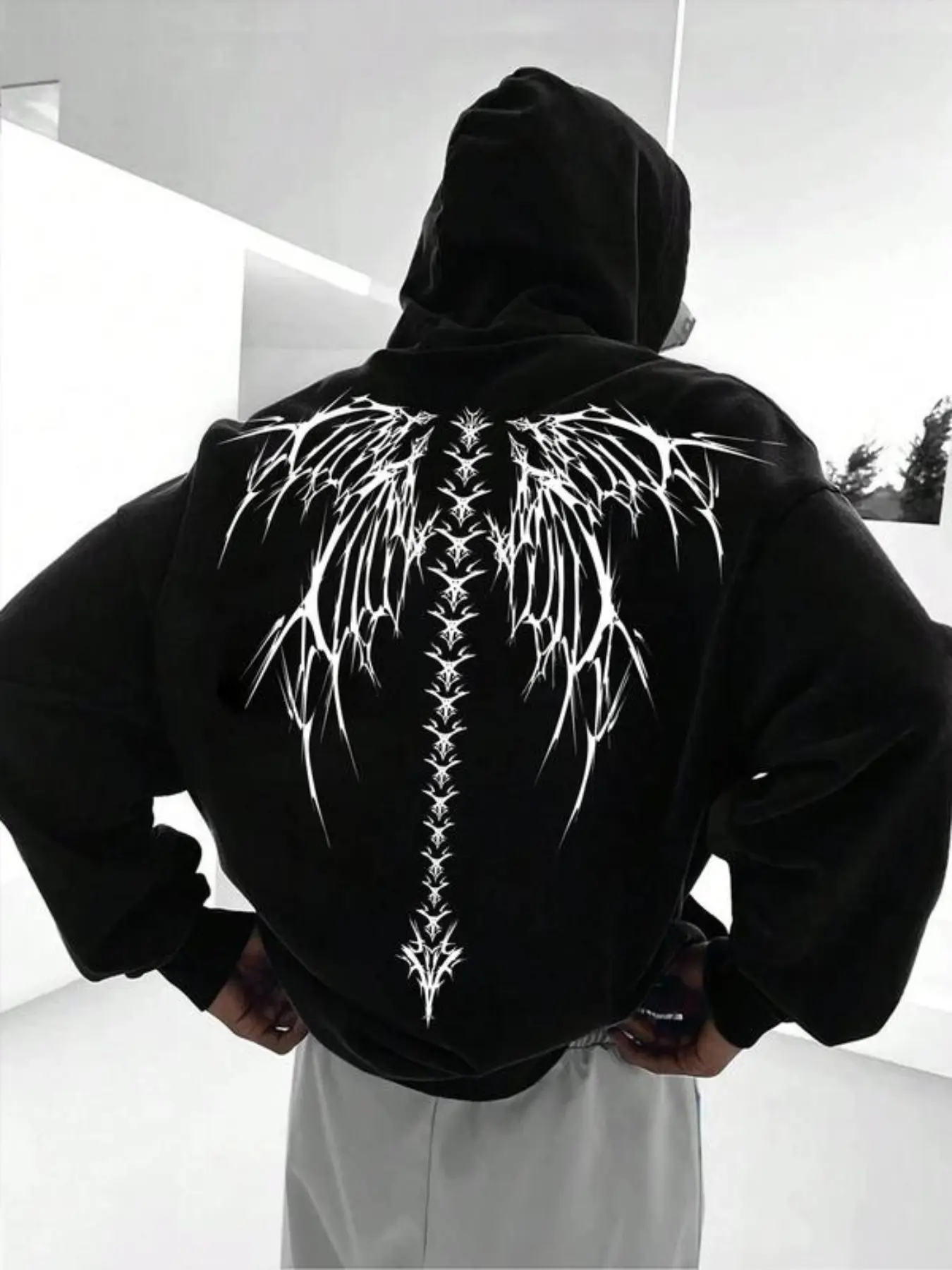 Music hoodie swag opium y2k 原宿新グランジ Cyber Sigilism Fallen Angel Wings Hoodie | Opium Core Aesthetic