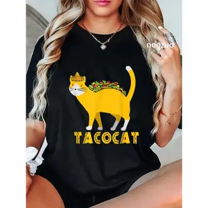 100% Cotton Tacocat Taco Cat Tea Tacos Mexican Food Funny T-Shirt