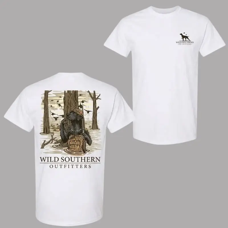 180g[100%cotton]Hunting Dog Graphic T-Shirt, Duck Dog Print Tee, Outdoor Hunting Style Shirt, Southern Outdoor Graphic Tee, Casual Mens T-Shirt