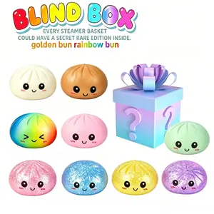 【Blind Box】2026 New Glitter Dumpling Squishy with Steamer Box, Soft Sensory Fidget Steamed Bun Squeeze Tool for Adult Stress & Anxiety Relief