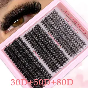 Volume D Curl False Lashes, Eyelash Extension for Beginners, DIY Eyelash Clusters, Natural Look, Long-Lasting Eye Makeup, Dense Mixed Length, Non-Toxic, Perfect for New Users