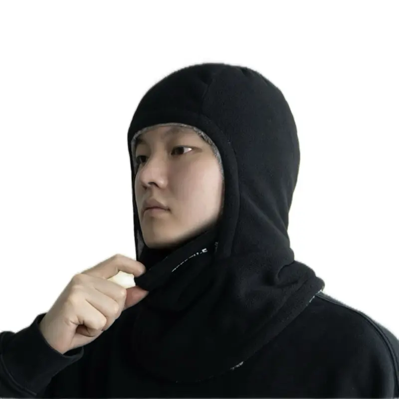 WinterGuard Fleece Hooded Scarf with Face Mask Black Cold Weather Protection Ultra-Soft Thermal Fleece Windproof for Men