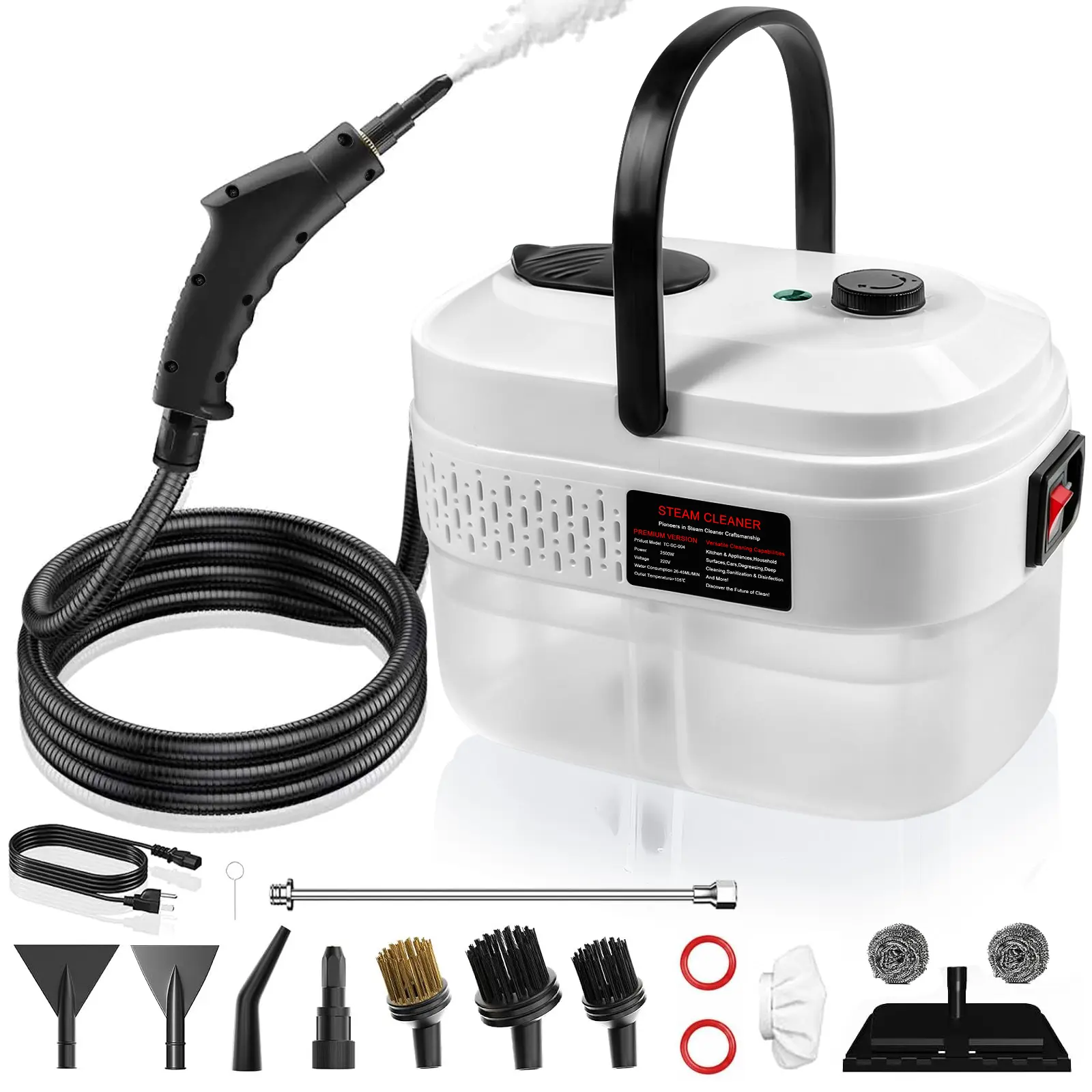 Portable Handheld Steam Cleaner, High Temperature Pressurized Steam Cleaning Machine with Brush Heads for Kitchen Furniture Bathroom Car, 110V