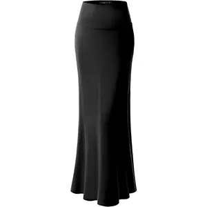 Womens Basic Foldable High Waist Regular and Plus Size Maxi Skirts