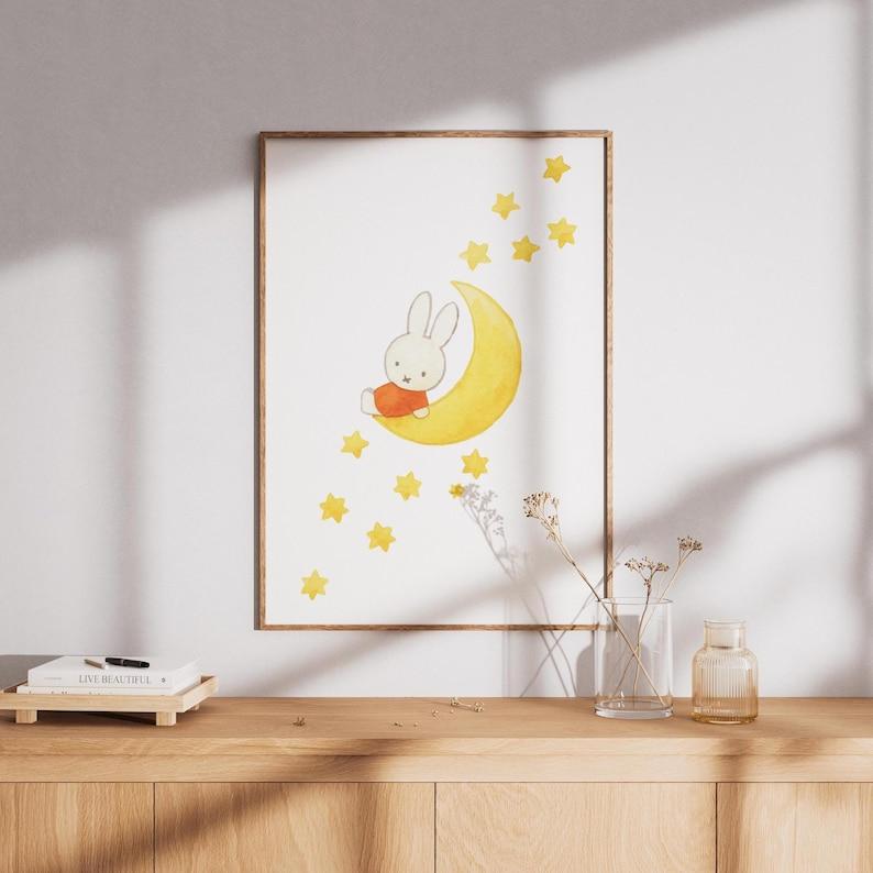 MIFFY Moon Hand Drawn Illustration | Digital Print, Downloadable Wall Art, Nursery Sleepy Cozy Bedroom Wall Poster no frame