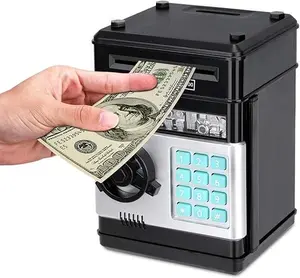Cartoon Electronic ATM Password Piggy Bank Cash Coin Can Auto Scroll Paper Money Saving Box Gift for Kids (Black) money saving box