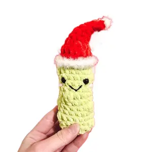 Handmade Crochet Pickle in Santa Hat - Christmas Gift/Decor