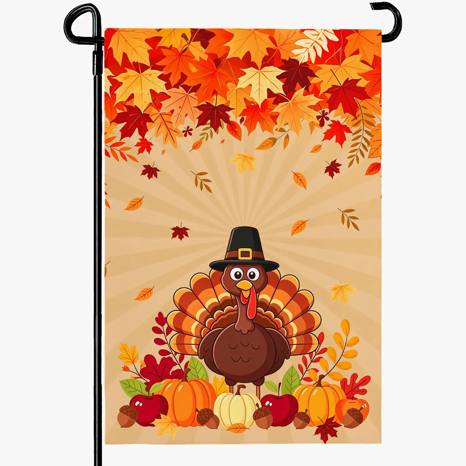 Thanksgiving Garden Flag Fall Happy Thanksgiving Turkey Yard Flags Autumn Harvest Pumpkin Maple Leaves House Banners Farmhouse Seasonal Lawn Patio Weather Resistant Holiday Decor 12x18 Inch