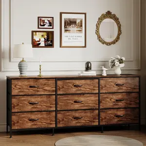 63" TV Stand Dresser with 9 Fabric Drawers for TVs up to 70", Entertainment Center with Storage
