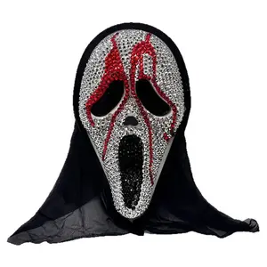 Horror Cosplay Mask Halloween Party Makeup Ball DIY Rhinestone Mask Performance Props Bar Forest Scary Mask for Men and Women