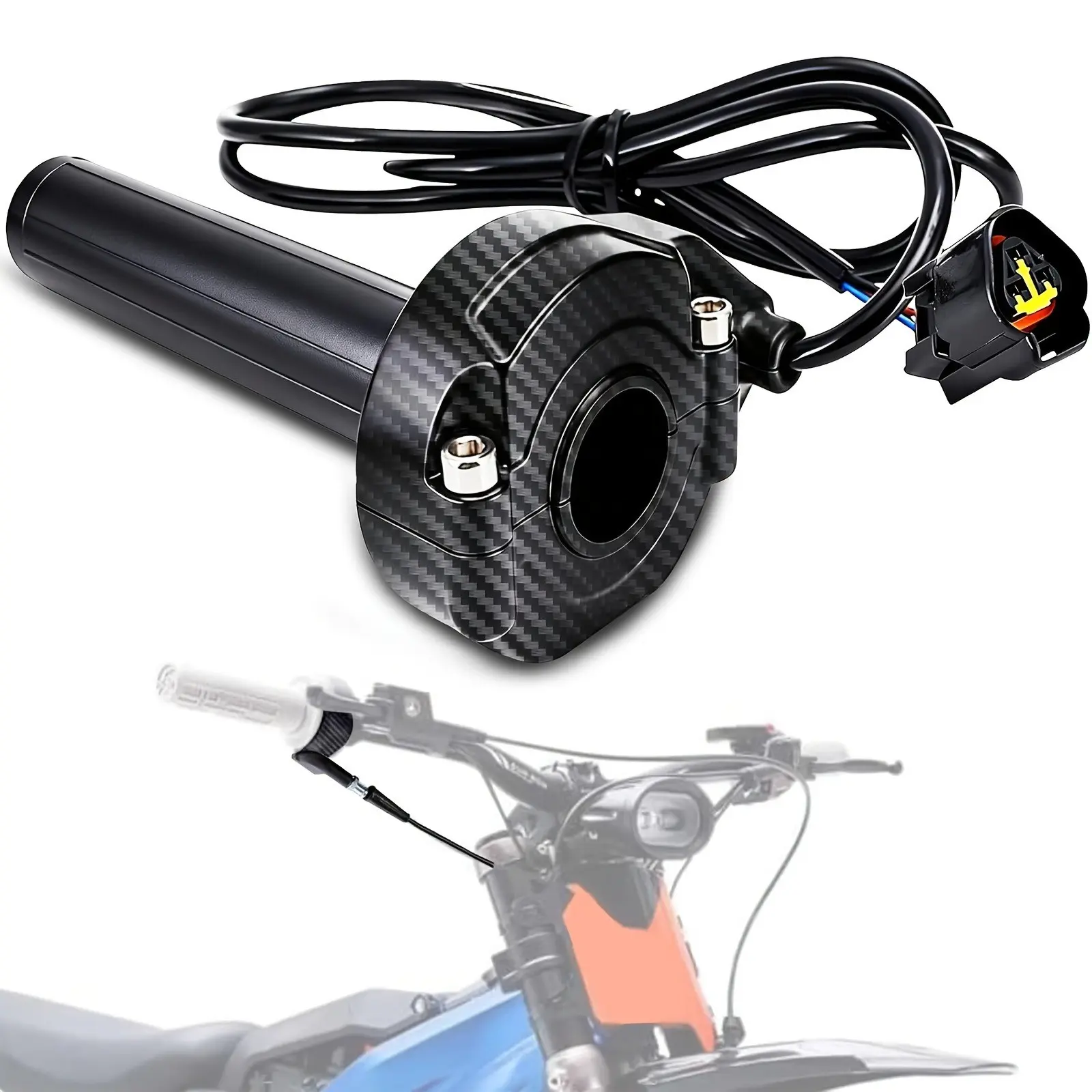Electric Dirt Bike Throttle Twist Handle Throttle Cable for Sur Ron Light Bee X LBX E-Ride Pro SS S Carbon Fiber Pattern Handlebar Grip Motorcycle Replacement Parts