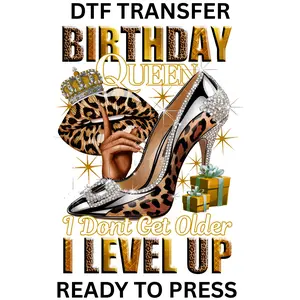 Birthday Queen I Level Up DTF Transfer Ready to Press High-Quality Handmade Crafts Handicraft Leopard Print Shoe Design