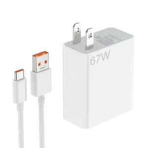 67w Fast Charger Set Qc4.0 with 1m USB-A Cable, Quick Charging Adapter for Xiaomi Devices, Smartphone, Portable Power Bank for Travel and Home Use