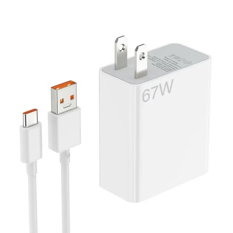 67w Fast Charger Set Qc4.0 with 1m USB-A Cable, Quick Charging Adapter for Xiaomi Devices, Smartphone, Portable Power Bank for Travel and Home Use