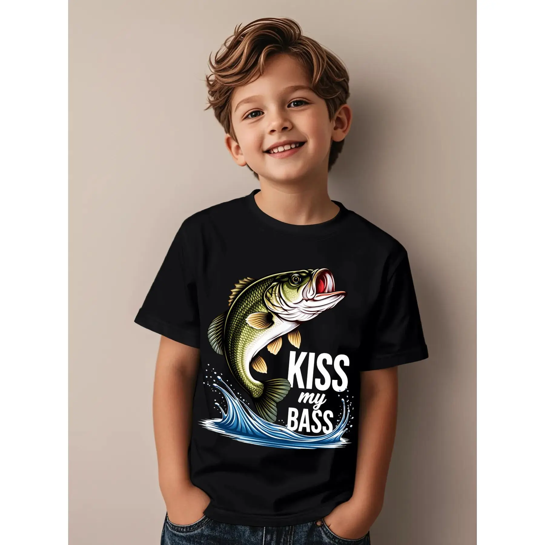 Bass Fishing Funny Aesthetic Graphic Kid T-Shirt Popular Kid T Shirts Trendy Cool Tops Tees for Kid