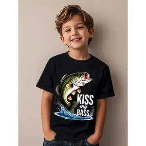 Bass Fishing Funny Aesthetic Graphic Kid T-Shirt Popular Kid T Shirts Trendy Cool Tops Tees for Kid
