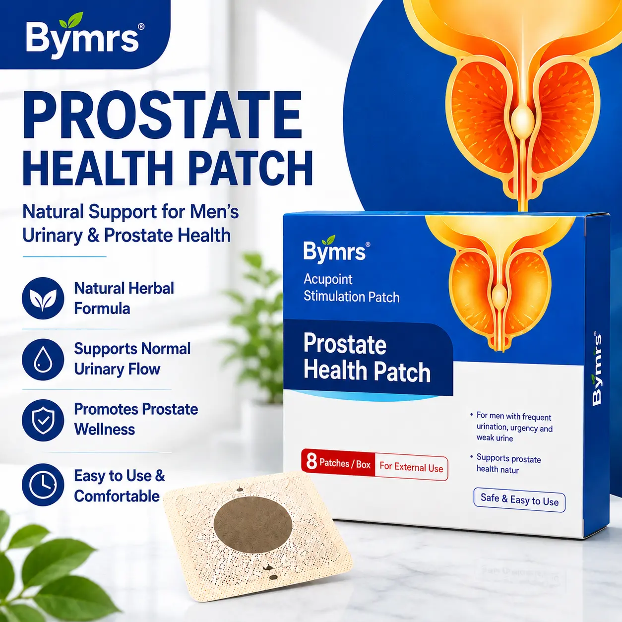 (Buy 1 Get 1 Free) Bymrs Men’s Prostate 8-Patch Set, Herbal Blend for Acupoint Stimulation in Prostate Zone, Urinary Relief, Bladder Comfort, Easy-to-Use Wellness Support, 8 Patches, Prostate Support