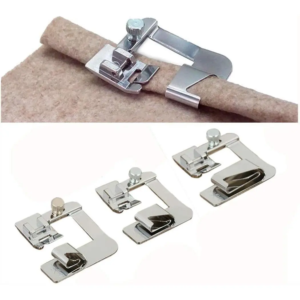 3 Sizes Wide Rolled Hem  Foot Sewing Machine Presser Foot Hemmer Foot Set 1/2 Inch, 3/4 Inch, 1 Inch Low Shank Sewing Machine Presser Foot for Brother Singer