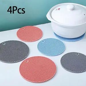4Pcs round silicone honeycomb insulation mat, anti-scalding coaster dining table mat casserole mat high temperature resistant honeycomb partition, suitable for kitchen, dining table table
