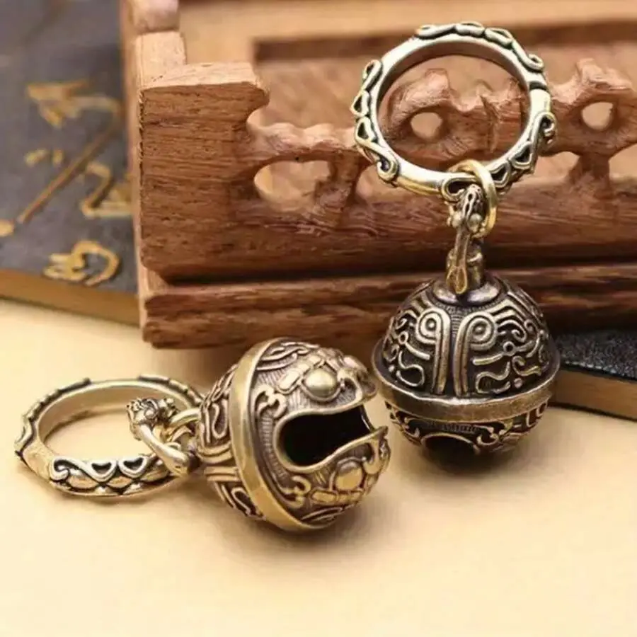 Retro Vintage 2pcs Handmade Copper Gourmand Bell Metal Keychains - Unisex Key Ring Accessory, Car Key Attachment, Keychain Collectible
