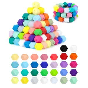 90PCS Hexagon Silicone Beads,30 14mm Silicone Beads for Keychain Making Kit,Lanyard Making,Keychains,Valentine's Day Bracelet,Craft Projects and DIY for Adult