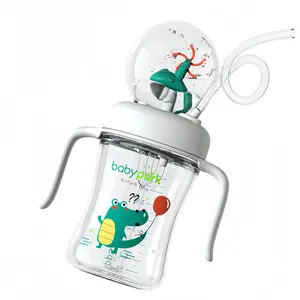 BabyPark Spill-Proof Tritan Whale Fountain Cup with Soft Flexible Silicone Straw 8 oz Dishwasher Safe BPA Free Leak Proof Bottle for Kids Drinks Fun Design