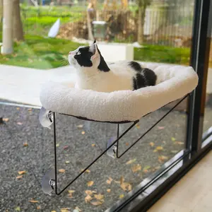 Zakkart Cozy Cat Window Perch - 100% Metal Supported from Below - Comes with Warm Spacious Pet Bed - for Large Cats & Kittens - Sunbathing, Napping & Overlooking