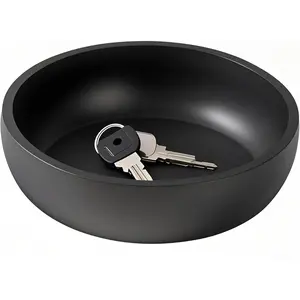 7.9" Concrete Key Bowl for Entryway Table Decor - Modern Industrial & Minimalist Decorative Key Holder Bowl for Keys- Charcoal Black- Smooth Texture - Sealed & Durable